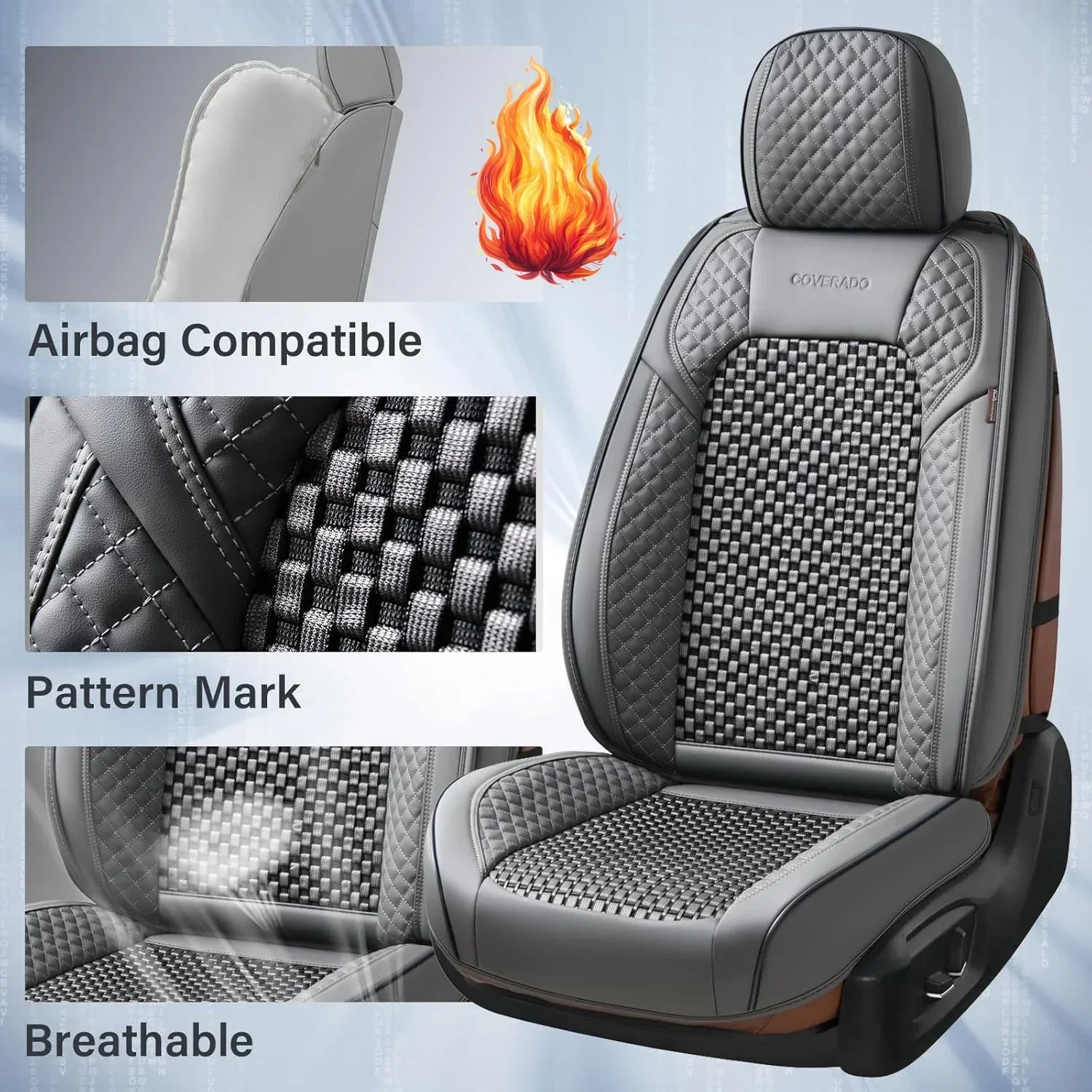 

Seat Covers Full Set, 5 Universal Covers for Cars, Gray Car Covers Front Back Cover, Breathable Car