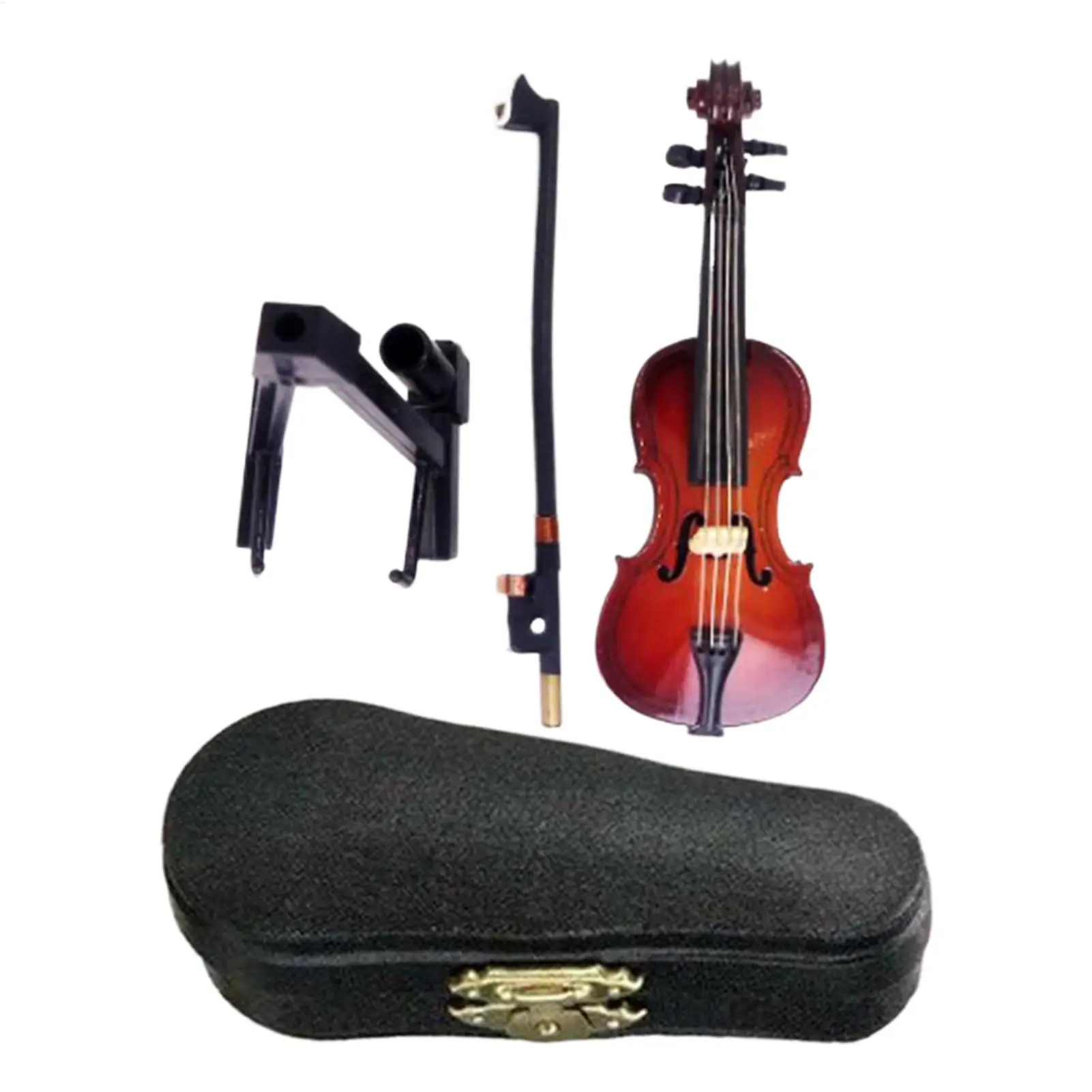Playable Tiny Violin 5 Inch Doll House Decoration Desktop Decor Instrument Model for Desk Bedside Bookcase Children Bookshelf