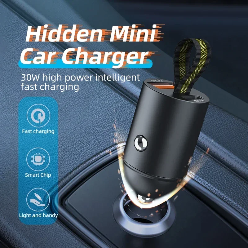 Mini USB Auto Ladegerät PD 30W Super Schnelle Lade Typ-C Schnell Ladung Auto Handy Ladegerät Adapter für iPhone Huawei Samsung