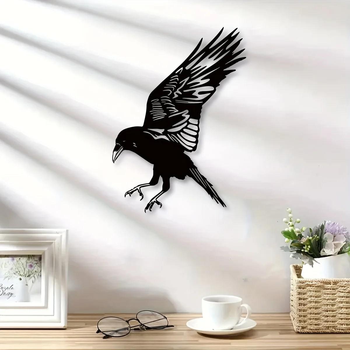 

1pc Modern Metal Raven Wall Art - Unique Crow Wire Art Decor for Living Room and Bedroom - Handcrafted Home Gift