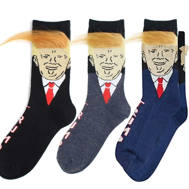 Doneld Trunp Stockings with 3D Fake Hair Crew Socks for Men Women