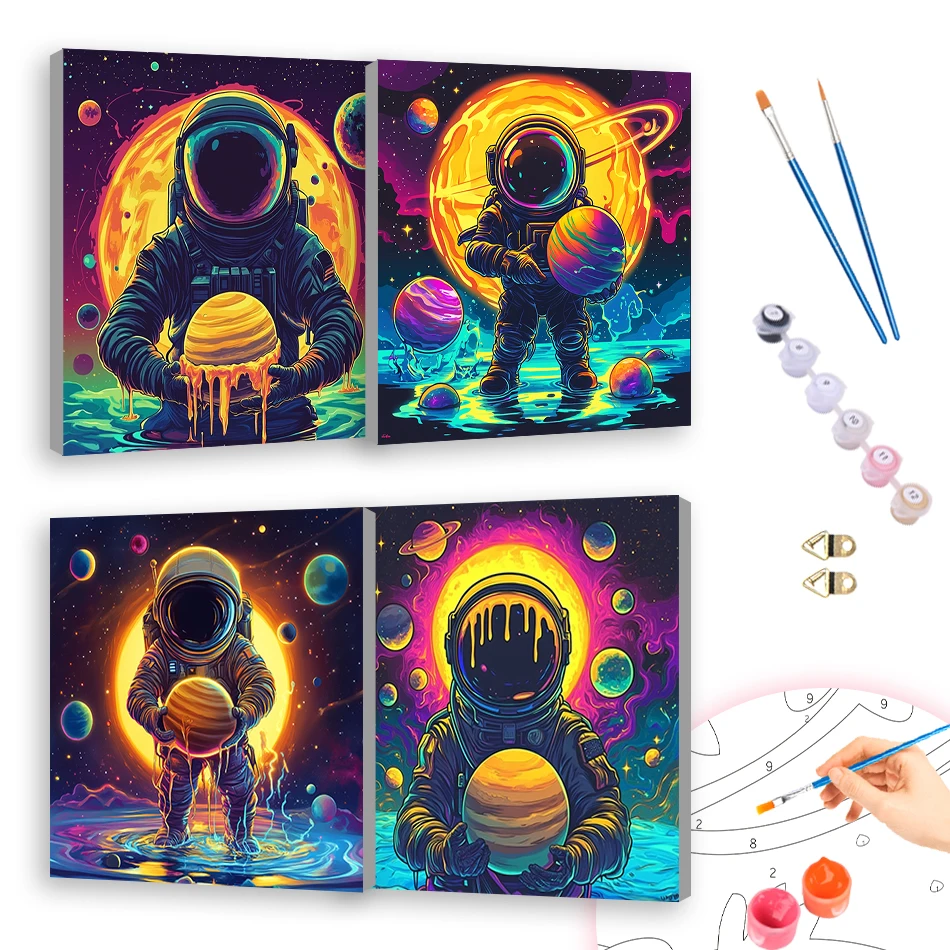 

RUOPOTY Oil Painting By Numbers Astronaut Space 20x20cm ready Frame For Beginner Simple Picture Drawing Decorative Paintings Set