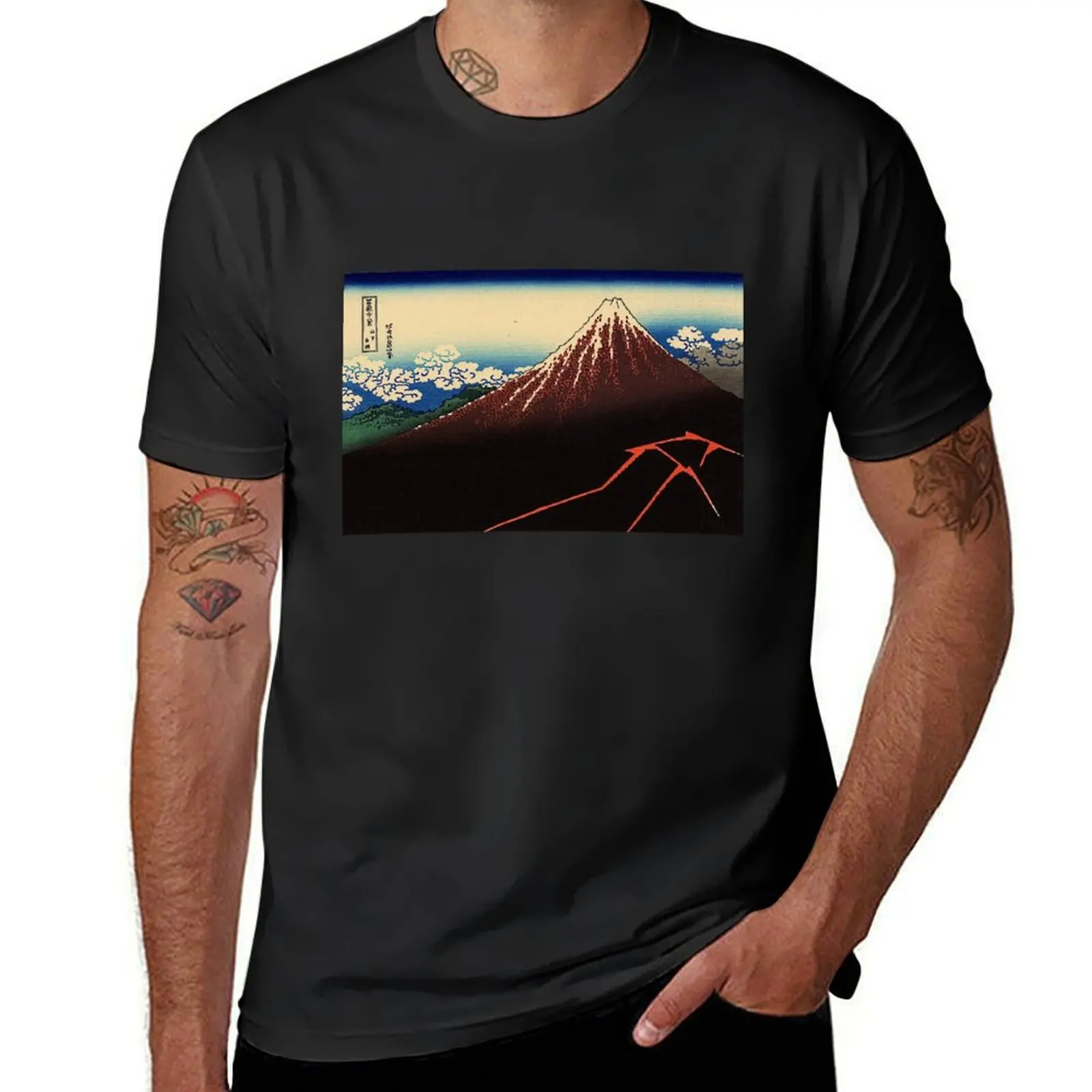 

Lightning Below the Summit' by Katsushika Hokusai (Reproduction) T-Shirt anime plus sizes men t shirt