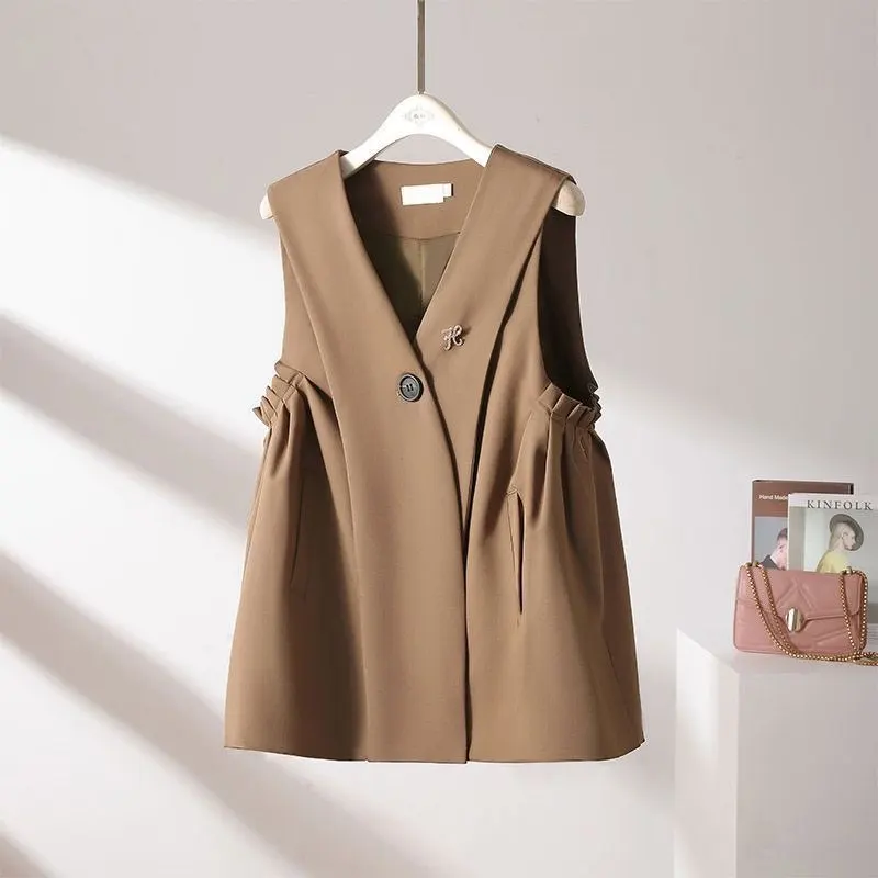 

2026 женский жилет, весенний модный женский жилет без рукавов, куртка в Корейском стиле, темпераментный однотонный женский зажим для лошади