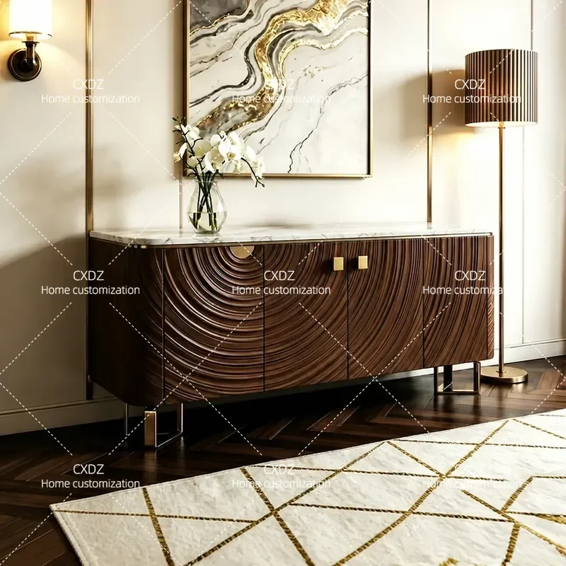 Light Luxury Marble Dining Side Cabinet Artistic Villa Wall Locker High End Porch Storage Cabinet Modern Home Furniture