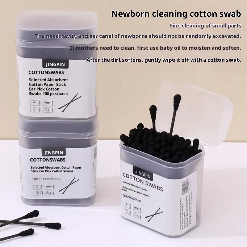 100Pcs/Box Double Head Cotton Swab Stick Ear Spoon Ear Clean Makeup Manicure Cotton Swabs Disposable Cleaning Tools