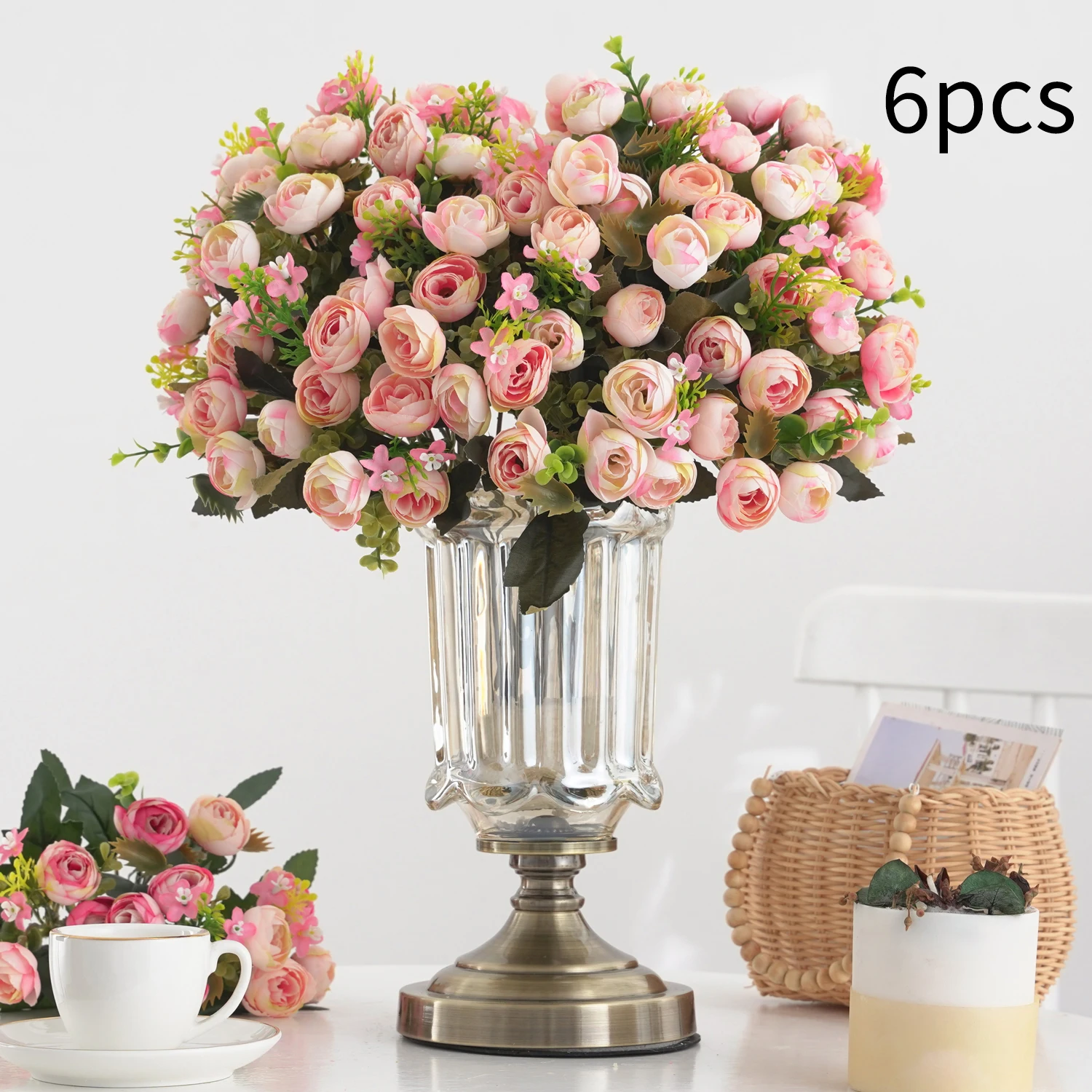 1pc Artificial Silk Flowers Ranunculus Asiaticus Bouquet, Mini Rose for DIY Wedding Bouquets Centerpieces Bridal Shower Party