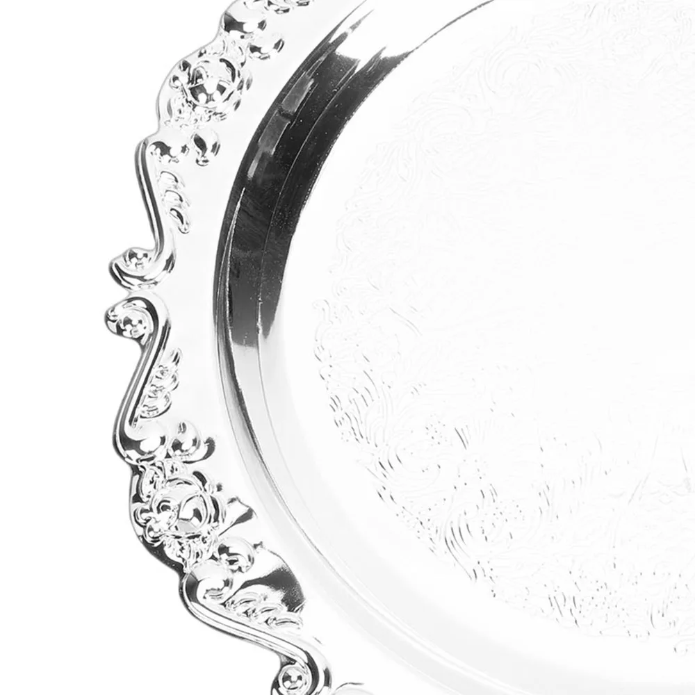 Solid Metal Mini Tray Raised Anti-drop Polished Serving Dish Retro Embossed Carved Scalloped Decorative Platter