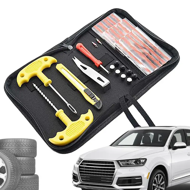 Car Tire Repair Kit Studding Tool with Rubber Strips Tool Puncture Plug Tool Set Glue Free Auto Motorcycle Repair Tire Film Nail