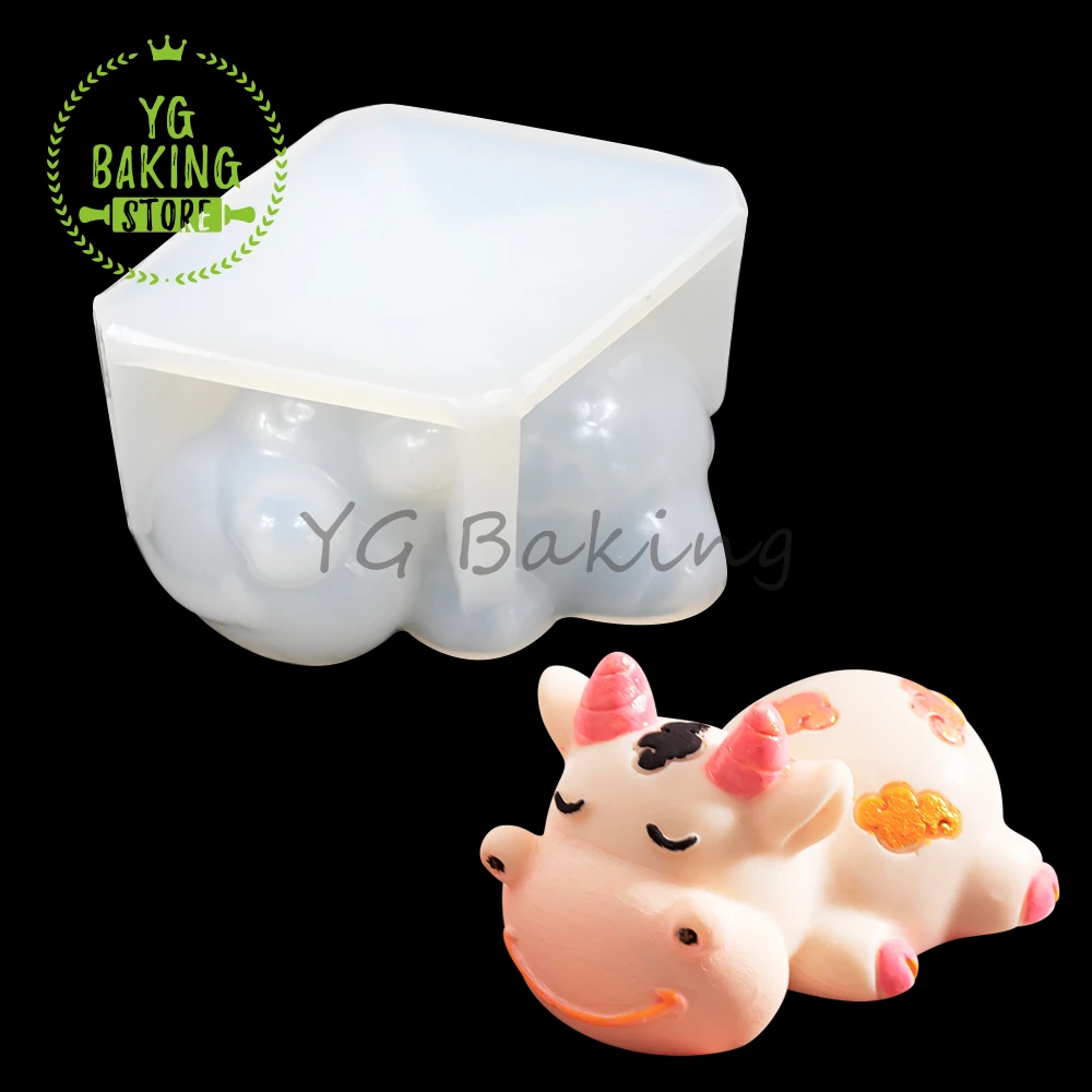 Small Lying Cow Design Milk Pudding Silicone Mold 3D Jelly Chocolate Mousse Mould Cake Decorating Tool DIY Candle Model Bakeware