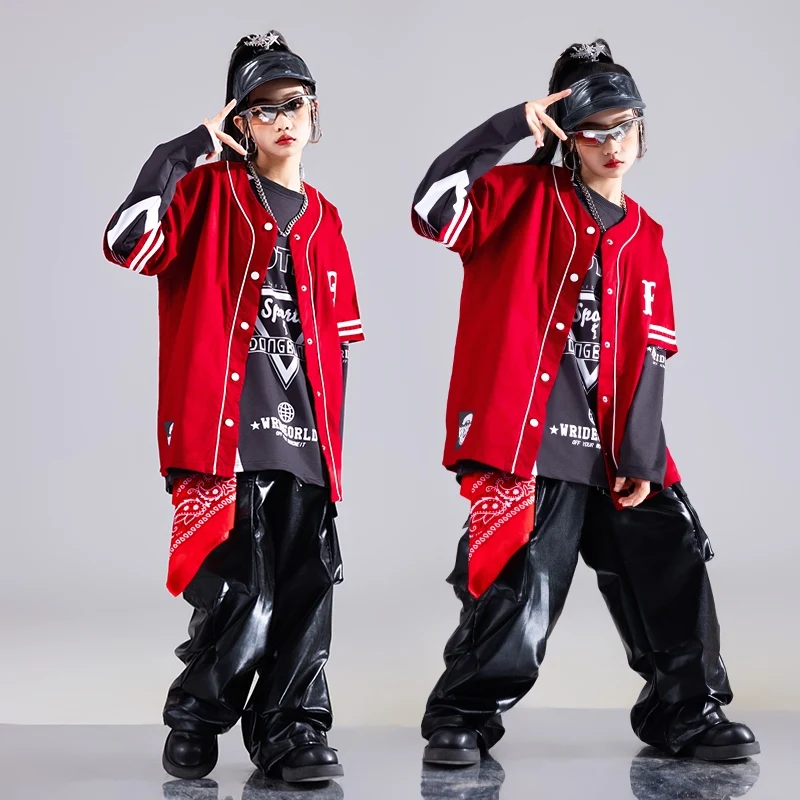 Kids Loose Jazz Dance Costume Long Sleeve Top Vest Cargo Pants For Boys Girls Suit Hip-hop Stage Outfit Catwalk Clothes DQL10226