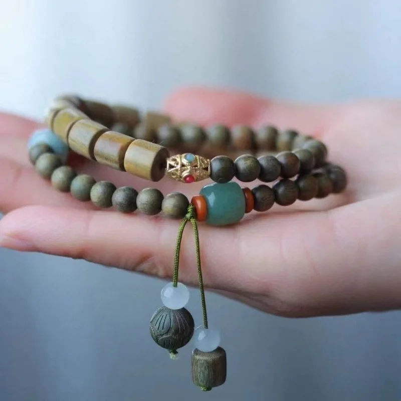 

Браслет из аргентинского зеленого сандалового дерева Jingxin с двойной петлей, буддийские бусины, сильный аромат, элегантный и уникальный, для женщин