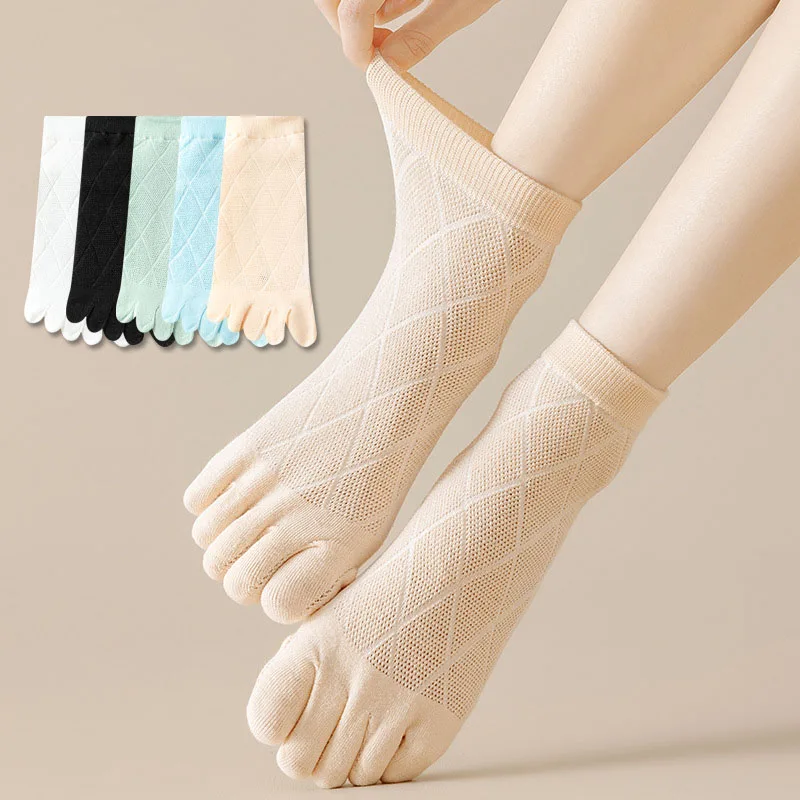 Women's Five Finger Socks Short Socks Summer Thin Mesh Breathable Toe Anti Odor Split Toe Socks Diamond Grid Women's Socks