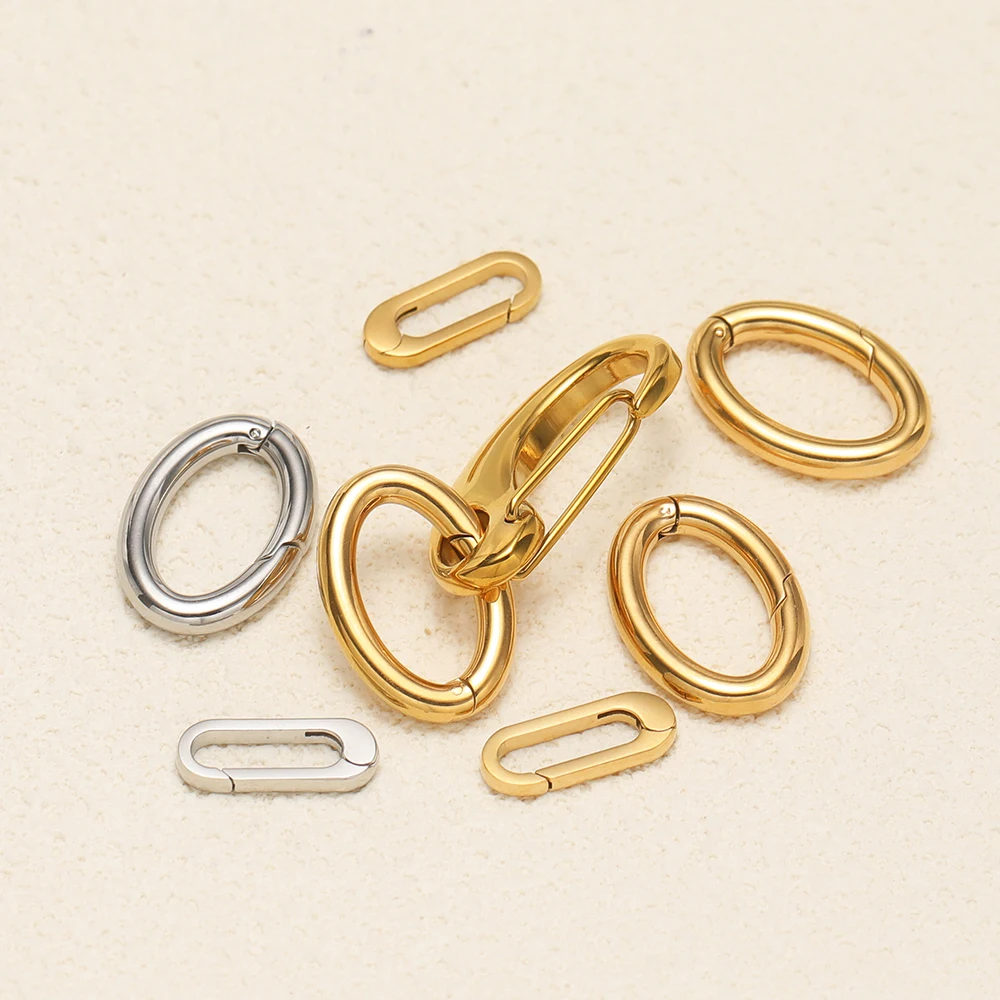 2 Stück Edelstahl Ovale Federverschlüsse Haken Taschenketten-Verbinder für Karabiner Schlüsselanhänger DIY Schmuckzubehör – Detail 2