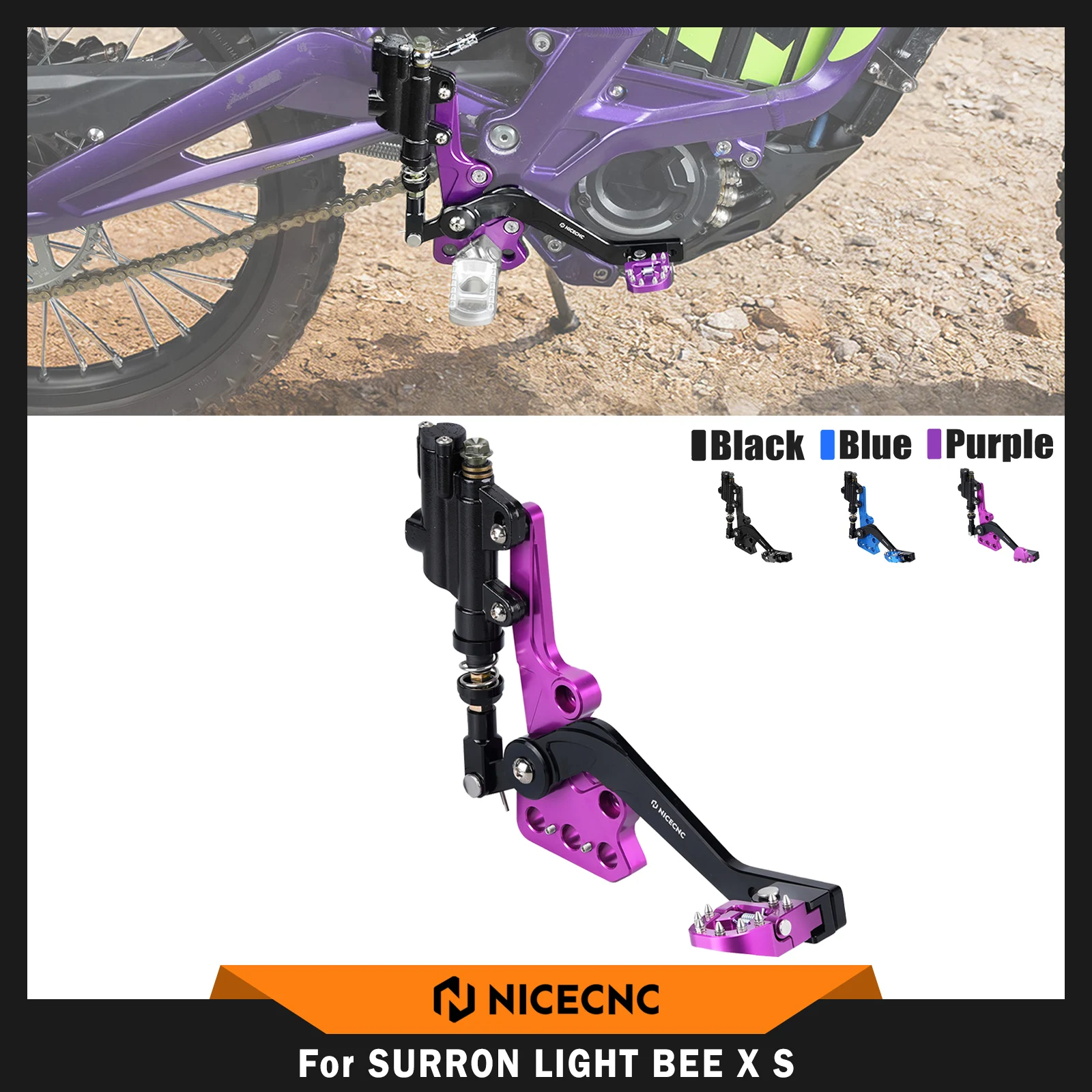 

NICECNC For Surron Light Bee X Hydraulic Rear Foot Brake Assembly Adjustable Pedal For SUR-RON Light Bee S For Segway X160 X260