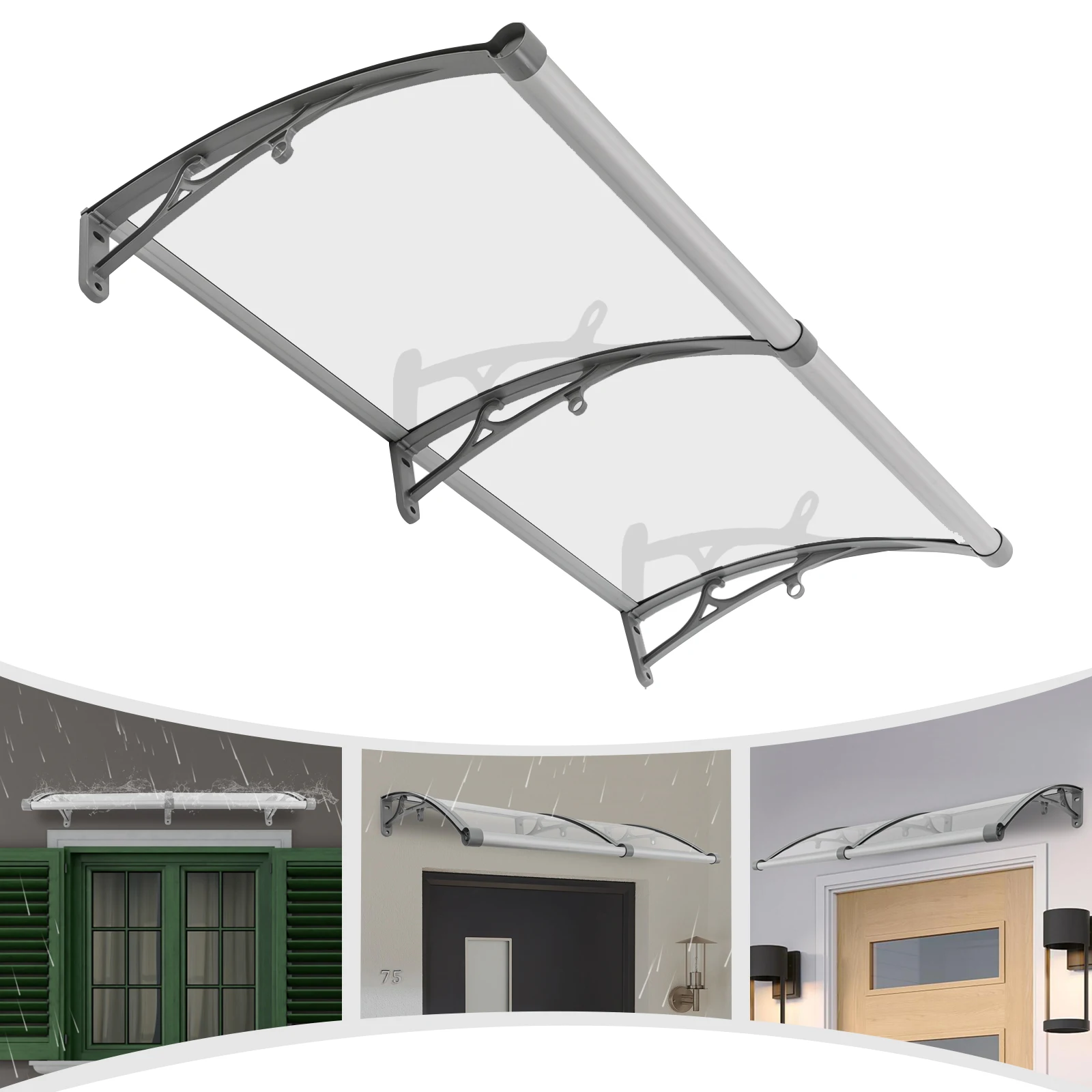 Vordach für Haustür 120 X 60 cm Transparentes Bogen-Vordach Aluminiumlegierungs-Halterung Maximallast 440,92 lbs Dach-Vordach Regenschutz – Detail 14