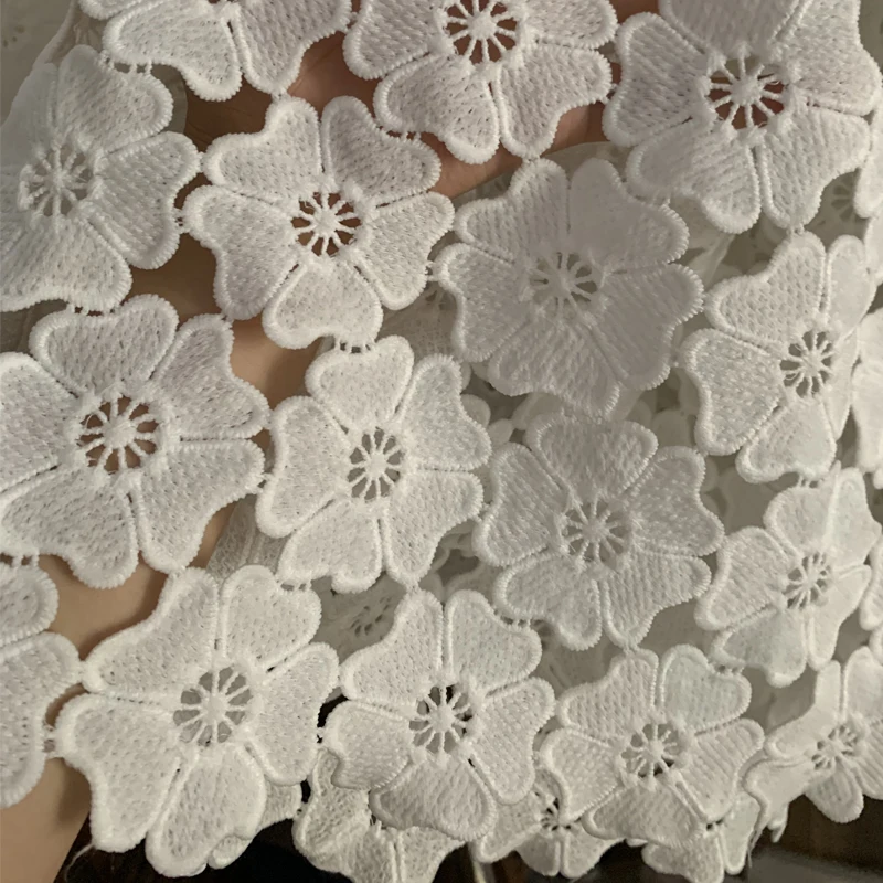 Hot Sale White African Cord Lace Fabric High Quality Flower Applique Water Soluble Nigerian Guipure Cord Lace For Wedding