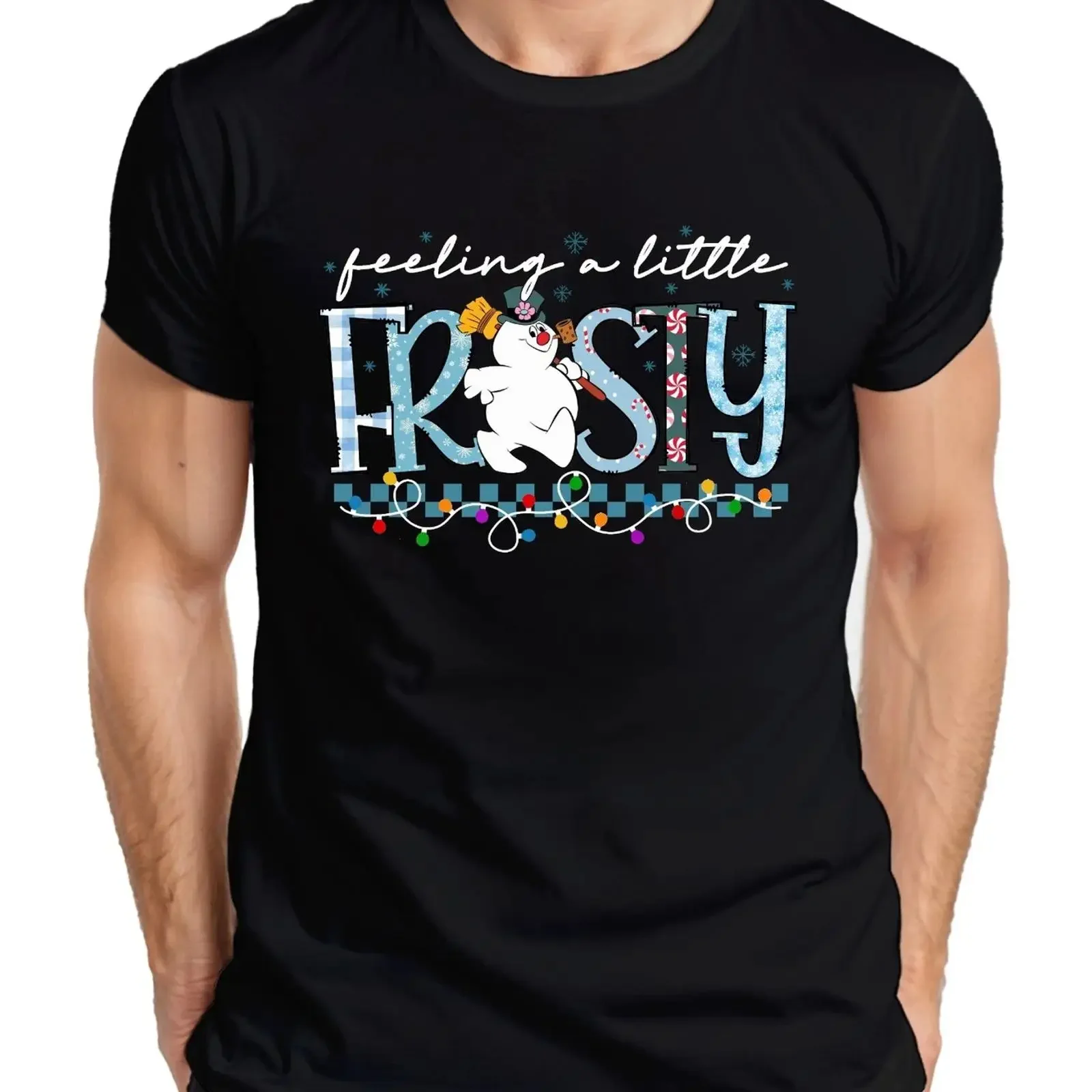 Feeling A Little Frosty Snowman Christmas Funny Men's T Shirt vintage Washed Breathable Stylish designer clothes graphic