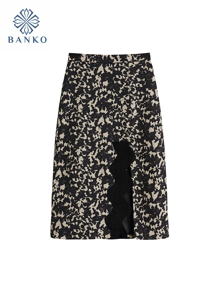 

New Design Women Fashion Black A-Line Skirt Casual Office Lady Chic Print Mid-Calf Skirt Hot Streetwear Gothic 2000s Aesthetic
