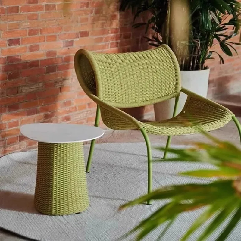 Leisure rattan chair, art design, woven rope, curved backrest, waterproof, indoor and outdoor rocking chair