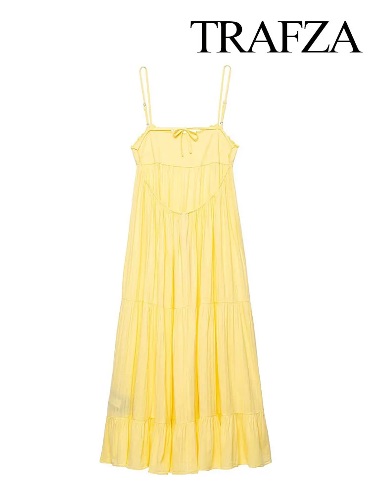 

HH Women Summer Fashion Square Collar Pleate Sleeveless Midi Dress Female Elegant Sexy Backless Beach Party Sling Long Dress