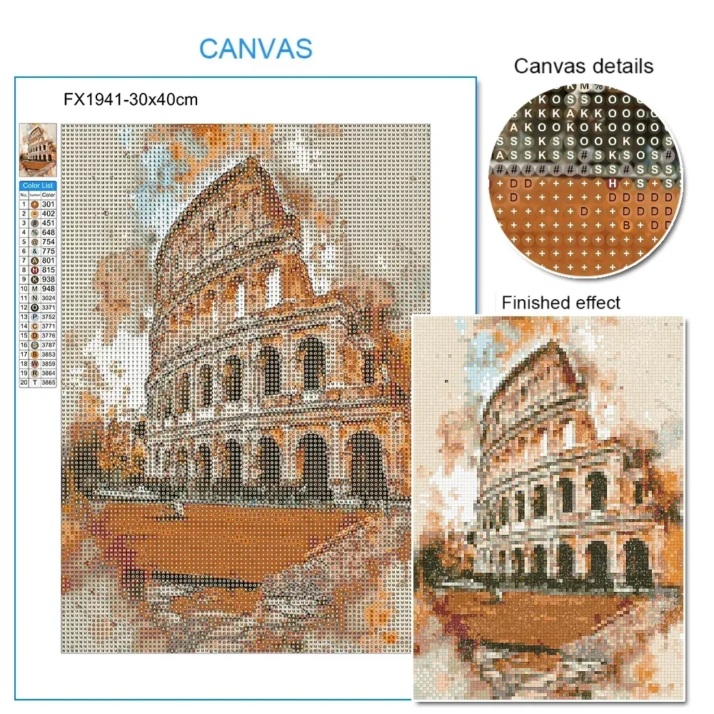 5D DIY Diamond Painting City Landscape European Architecture 3D Mosaic Embroidery Cross Stitch Kit Home Decoration Gift