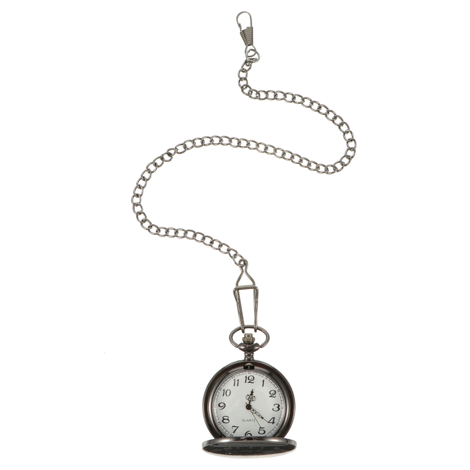

Vintage Pocket Watch Retro Necklace Quartz Movement Unisex Black Hanging and Women