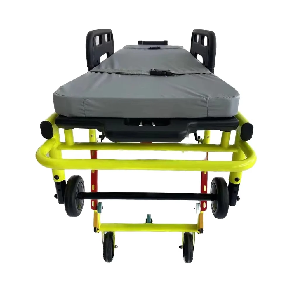 Manual high-strength steel alloy ambulance stretcher designed to prevent secondary injury to patients