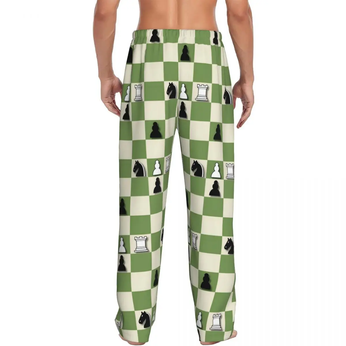 Celana Piyama Papan Catur Kustom Celana Tidur Permainan Catur Pria Celana Tidur Santai Bahan Stretch dengan Kantong