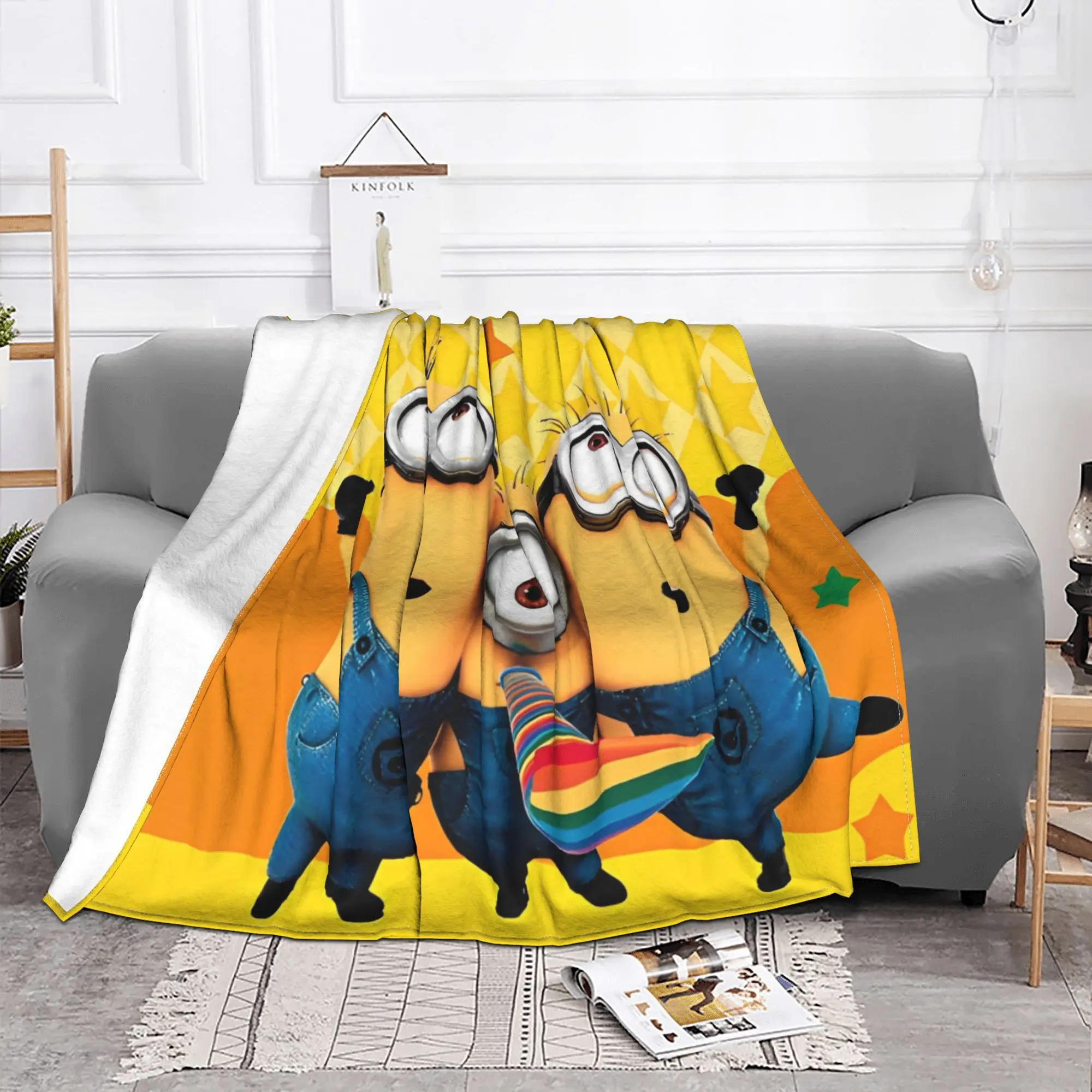 Minions Flannel Blanket Cartoon Comedy  Funny Throw Blanket for Home Hotel Sofa  150*125cm Plush Thin Quilt