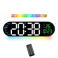 17 Inch Remote Control Electronic Big Size Wall Clock with RGB Ambient Light Table LED Alarm Clock with Date Week Temperature