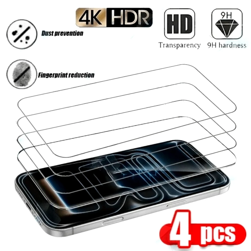 

Комплект из 4 ультрапрочных защитных стекол Ultra HD для iPhone 17, 16, 15, 14 Pro Max, Air 16e, 15, 14 Plus, 13, 12, 11 Pro, XR, XS – Защита от царапин