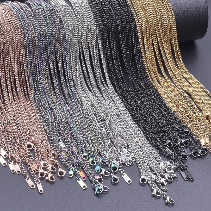 Rainbow/Black/Rose Gold/Silver/Gold Color 40+5cm Link Chain Necklaces For Women Men Accessories Fashion Jewelry On The Neck Gift