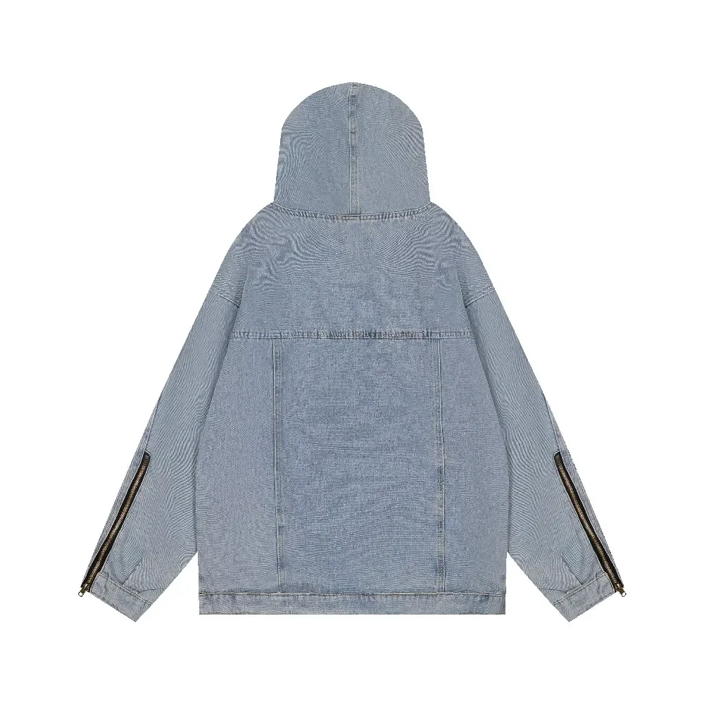 Vintage Embroidery Letters Women's Loose Large Frayed Hoodies Pullovers Sweatshirts Winter Distressed Hooded Gothic Denim Coats