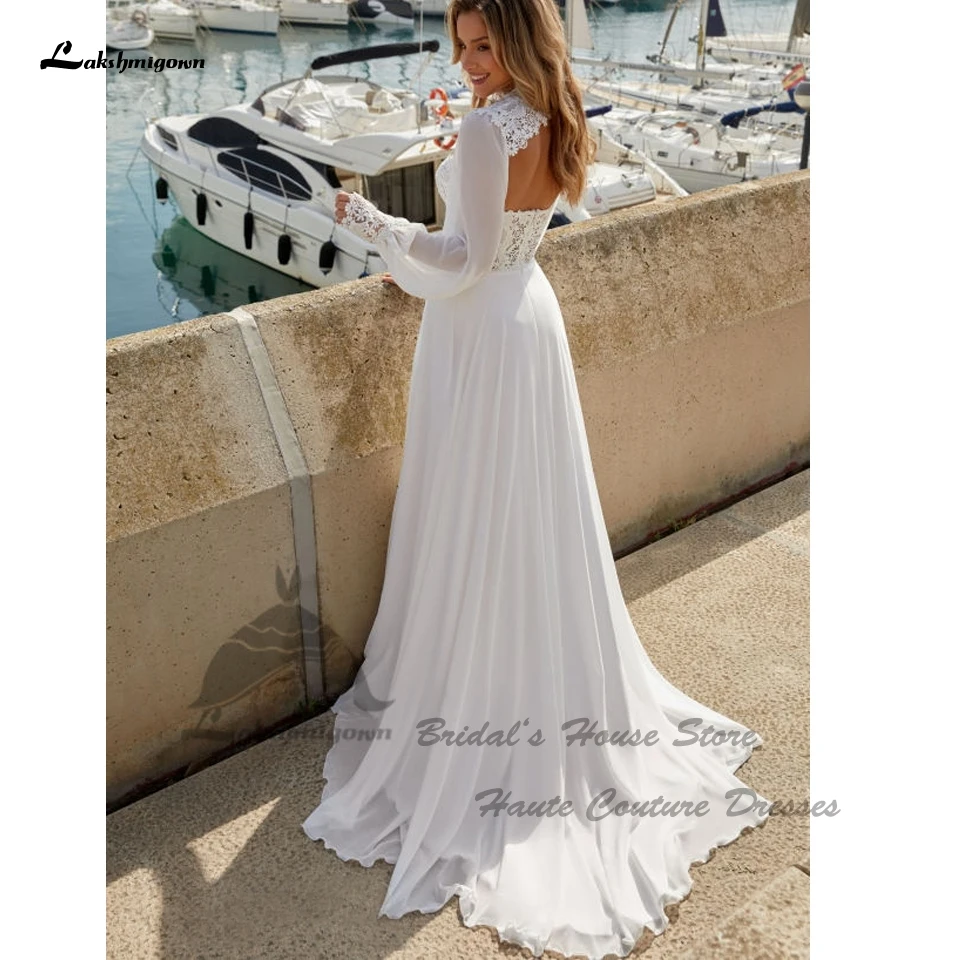 Lakshmigown Civil Boho Chiffon Wedding Dresses Detachable Bolero 2024 Sexy Lace Long Sleeve Beach Bride Gowns Customized