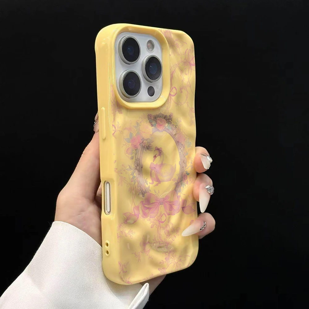 Koreanisches Mädchen Niedliches Schwanenmuster Handyhülle für iPhone 17 16 15 14 13 12 11 Pro Max 14 Plus 17Air Falten-Wellen Weiche Silikonhülle – Detail 11