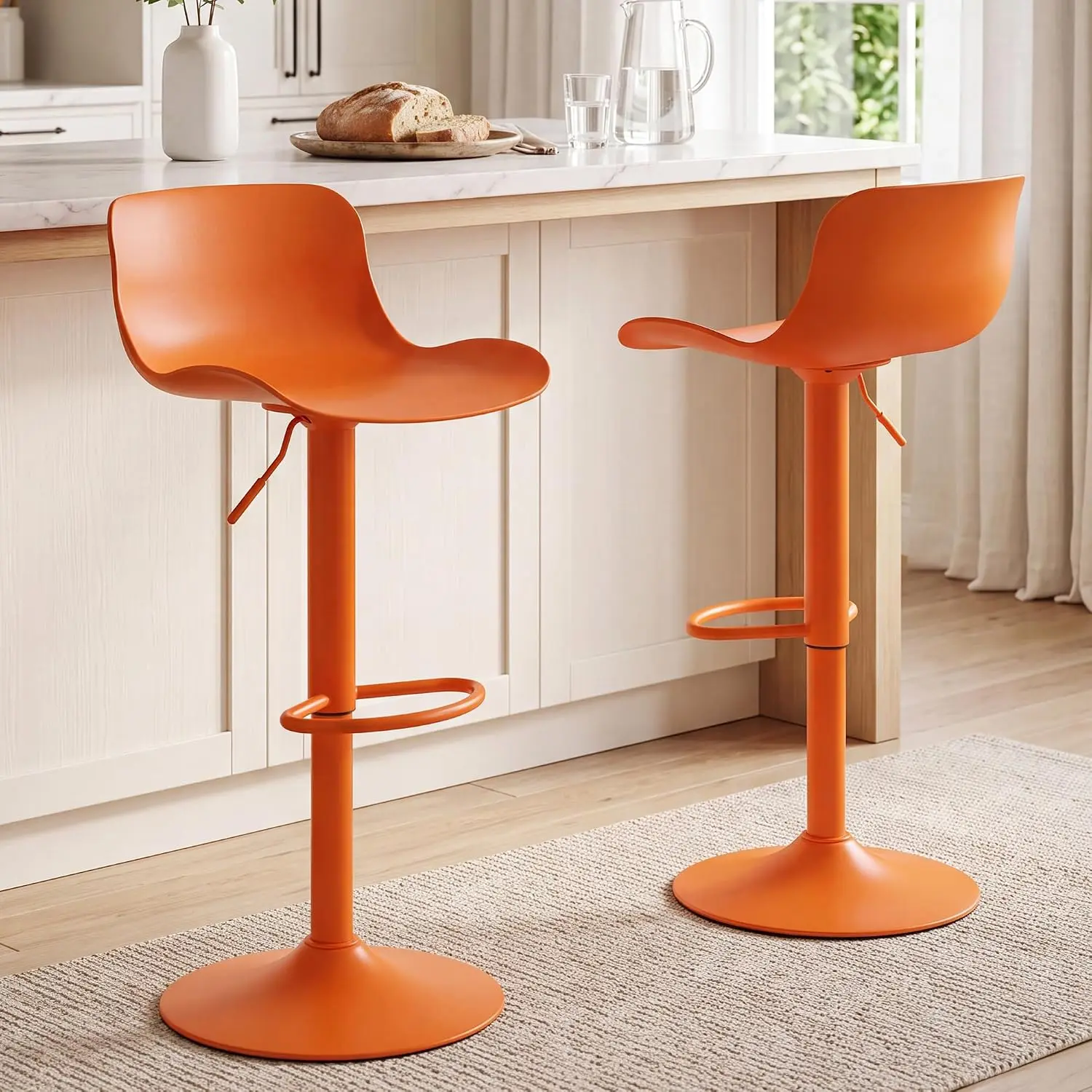 Swivel Bar Stools with Plastic Shell Back, Adjustable Height Modern Armless Kitchen Island Counter Chair, 2PCS, Customized