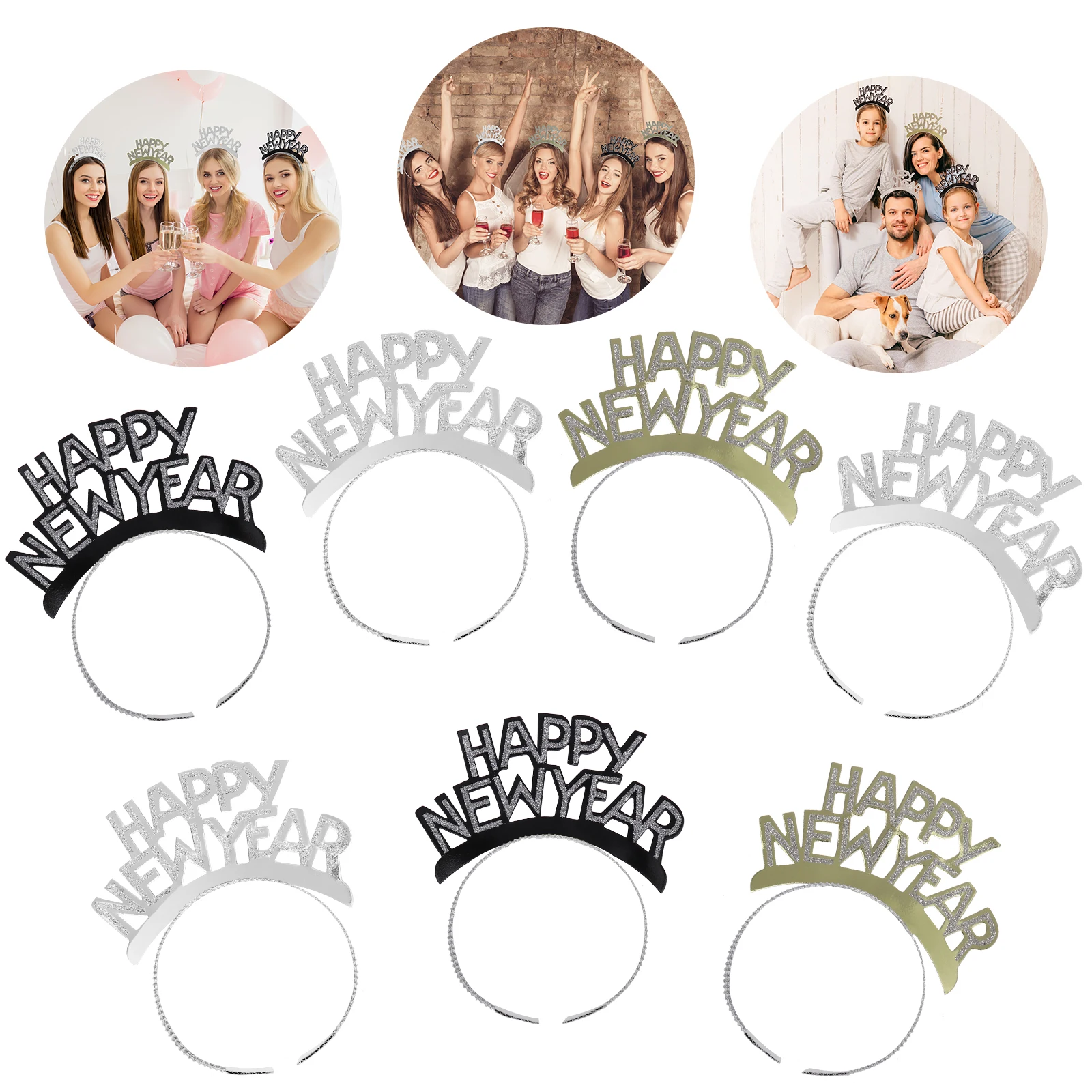 

Aluminum Foil Headbands New Year Kids Hat Decorations Gold Sparkling Tiara Hair Hoops Lightweight Festive Party Accessories