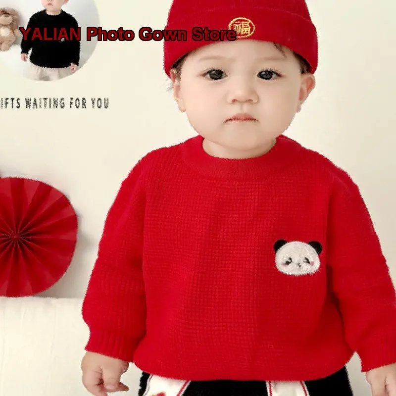 Infant Autumn Winter 2025 Newborn Knit Outfit Toddler Chinese New Year Dress Kids