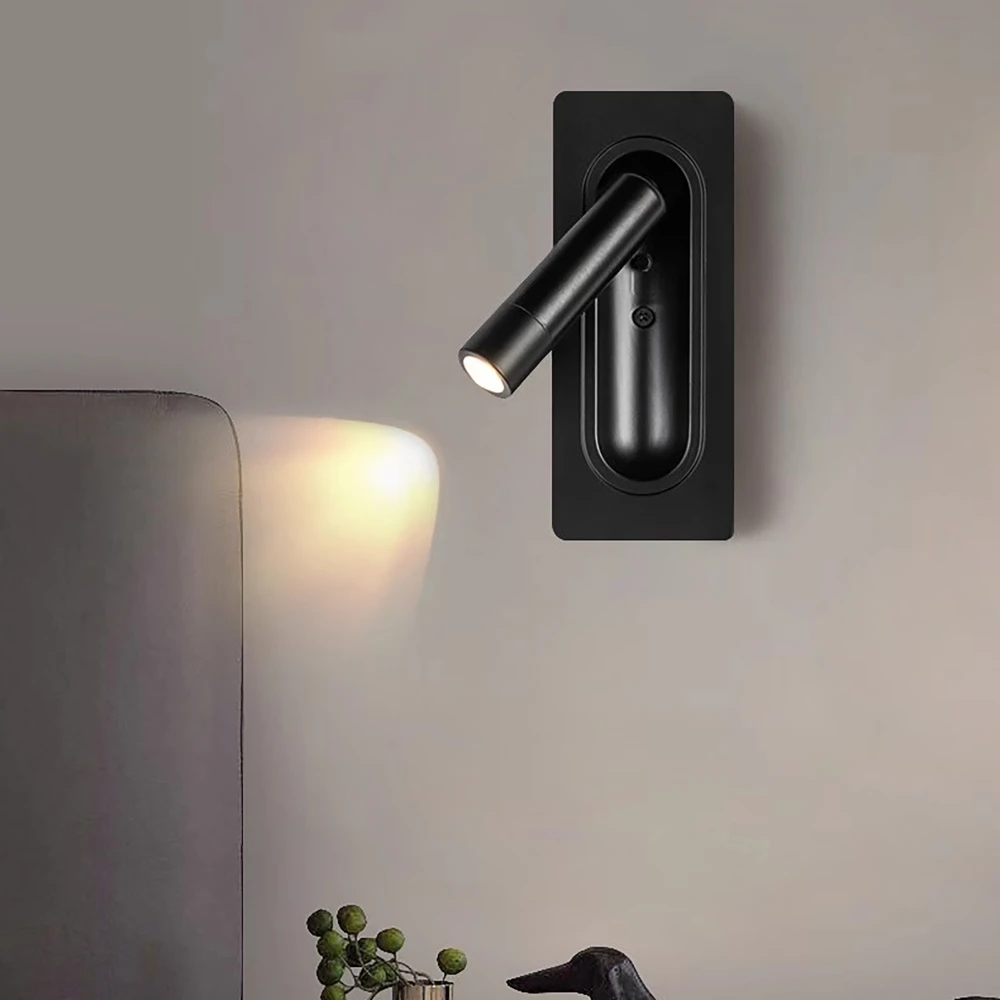 LED Recessed Wall Light Indoor Bedroom Bedside Ambient Reading Light 85V-265V 90°-350° Adjustable Rotatable 3000K Warm Light