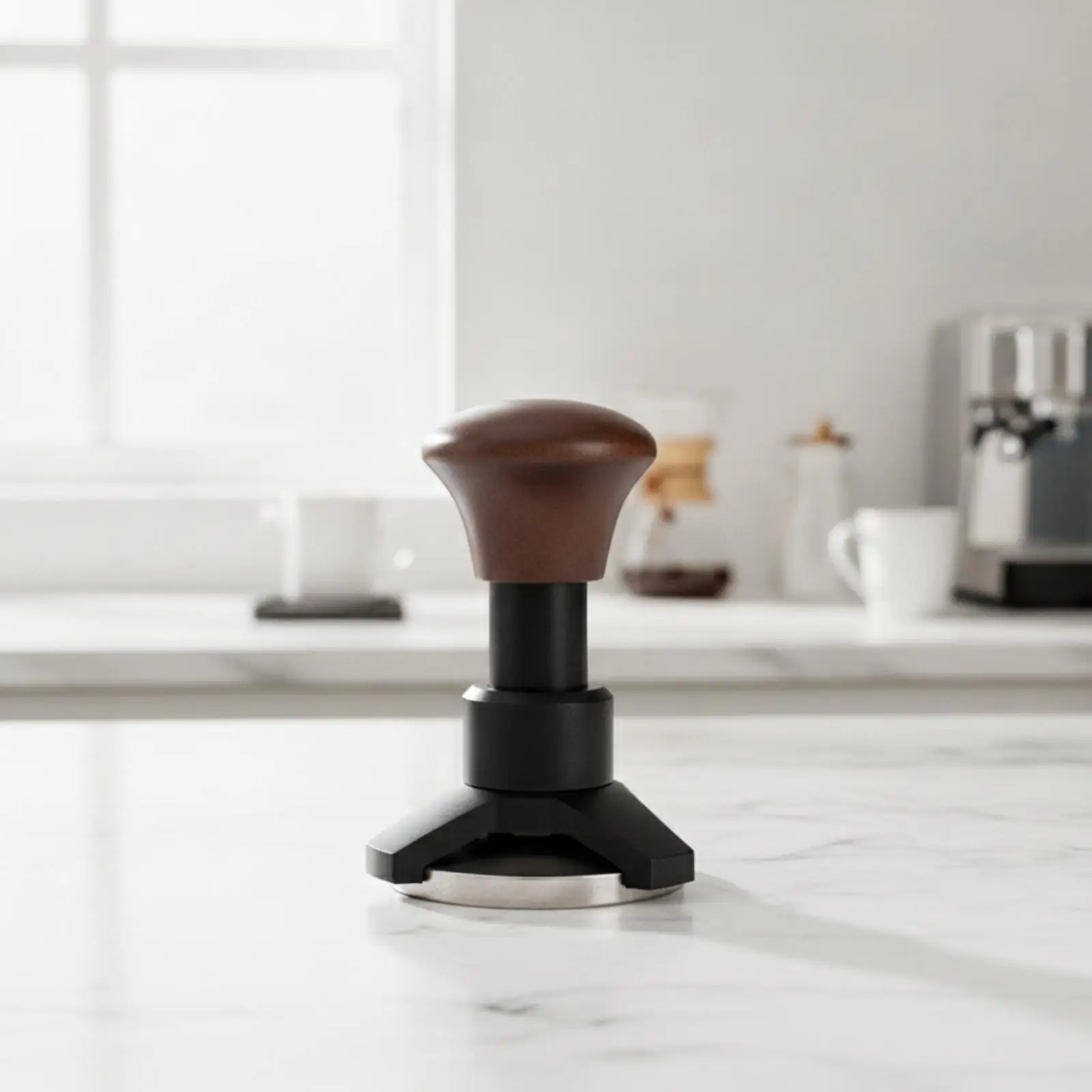 Flat Coffee Tamper Tool Spring Loaded Wood Top for Espresso Machine Accessories