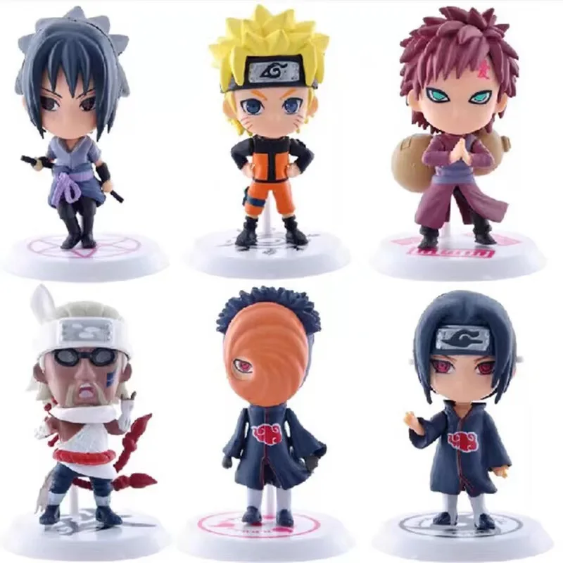 NARUTO 6 Pcs/Lot 2 Style 7-9cm Figure Sasuke Killer Bee Tobi Gaara Kakashi Character Stands With Exclusive Base Wholesale Dolls