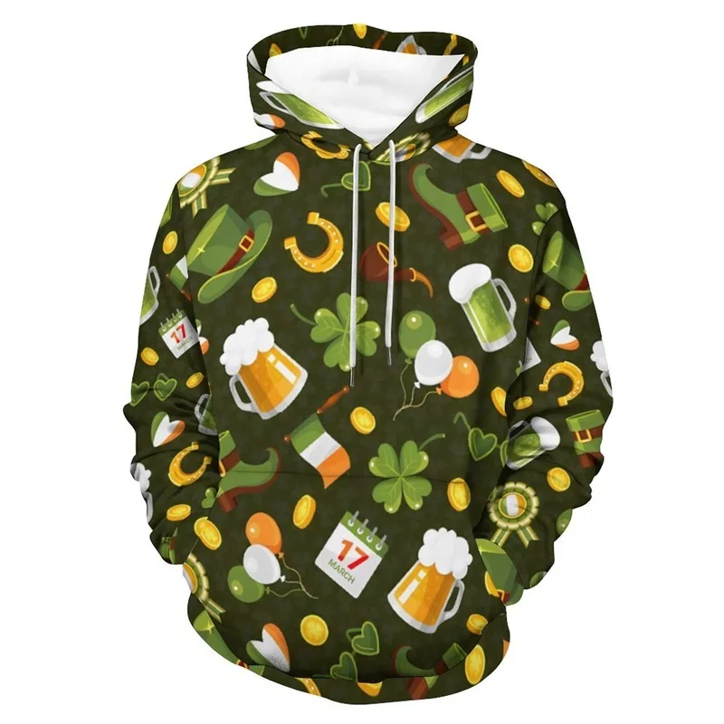 Men's Saint Patricks Day Hoodie New In Casual Sports Pullover Sweatshirts Clothes Oversized Long Sleeve Sport Tracksuit For Men