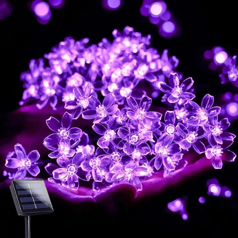 Solar LED Sakura Shaped Lighted Garland, Waterproof, Suitable for Outdoor, Holiday Yard Decoration, Lawn and Garden Mood Lights