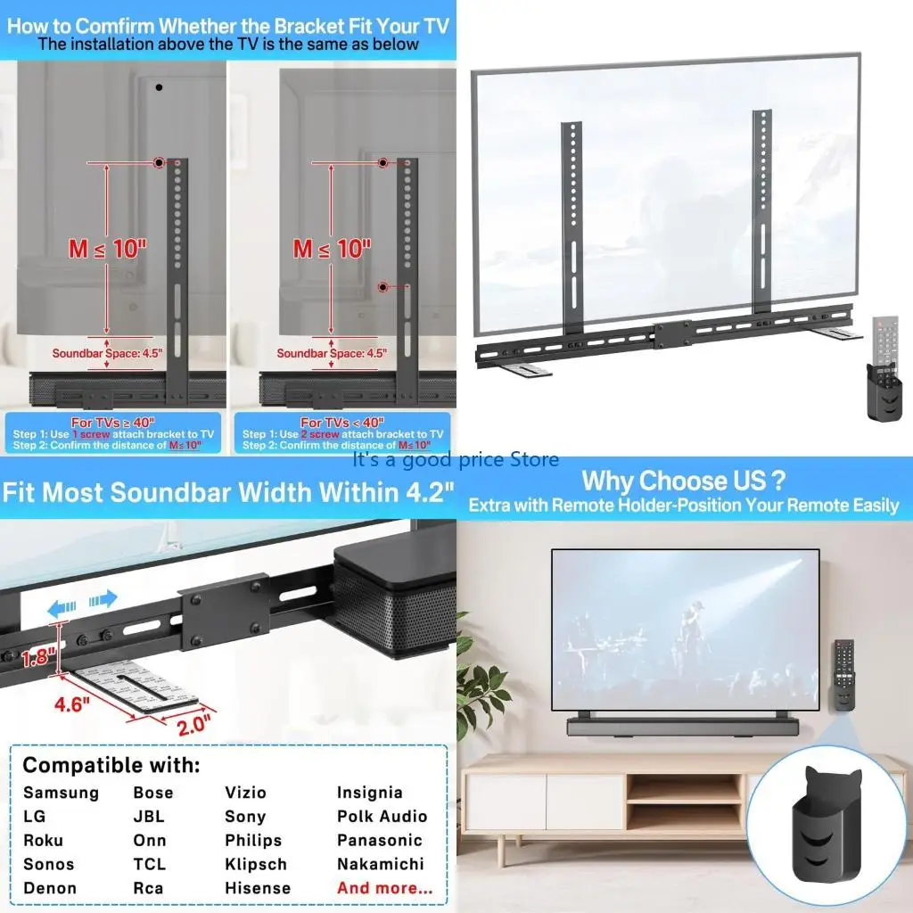 

Heavy Duty Soundbar Mount for TV Mount Height Adjustable Sound Bar Mount