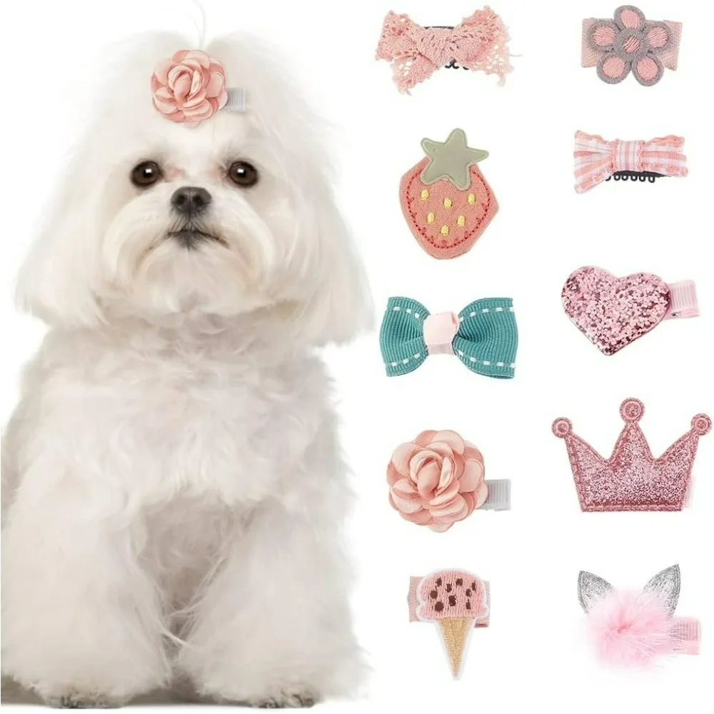 10Pcs Dog Hair Clips Crown Pins Puppy Bows Small Puppy Hair Clips with Iron Finding Dog Grooming Accessories