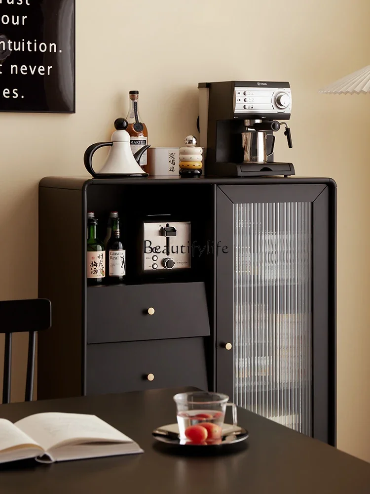 2 yj15 aparador de madera maciza contra la pared almacenamiento integrado gabinete de almacenamiento en habitación moderno minimalista negro