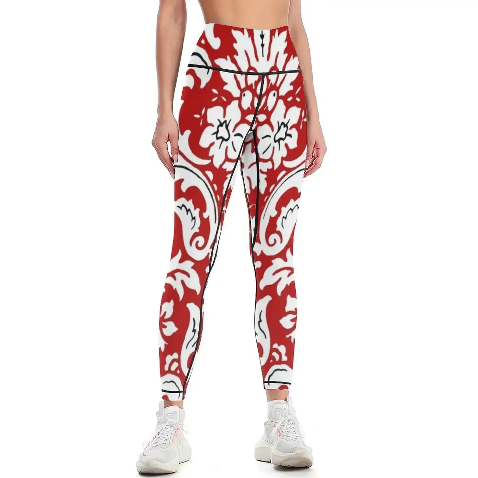 

Red and White Paisley Vintage Pattern Leggings workout shorts Women's high waist active wear jogging pants Womens Leggings