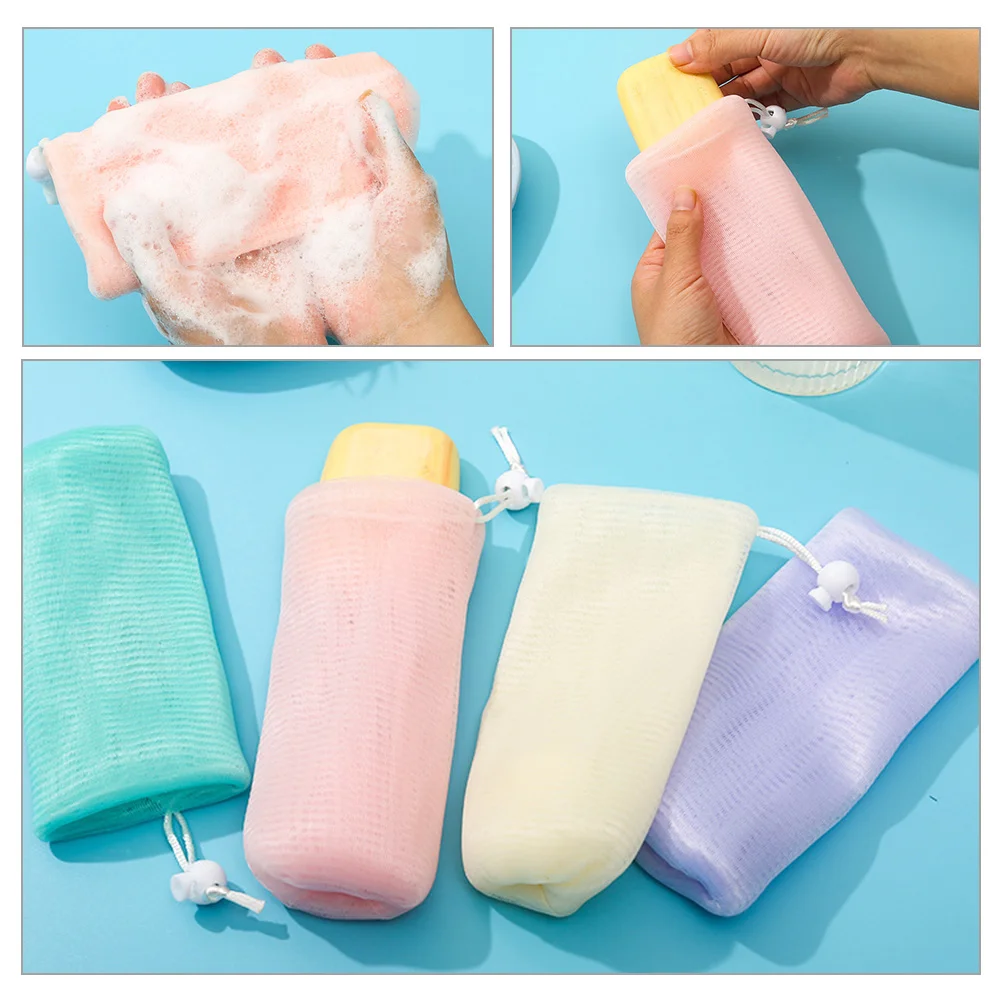 5 Pcs Soap Lathering Mesh Bag Bags Drawstring Exfoliating Pouch Foaming Scrubber