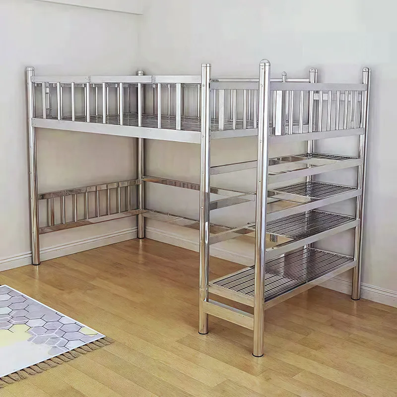 

304 stainless steel thickened two-layer suspended bed 1.2 elevated bed empty desk combination 1.5 meters wrought iron